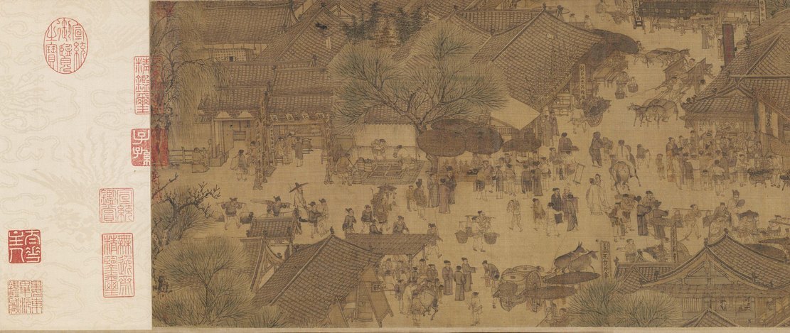 Detail 9 of the Qingming scroll — The End · Collectors’ Seals and the Busiest Street