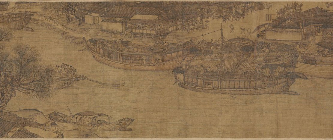 Detail 4 of the Qingming scroll — The Bian Canal · Grain Boats and Passenger Craft
