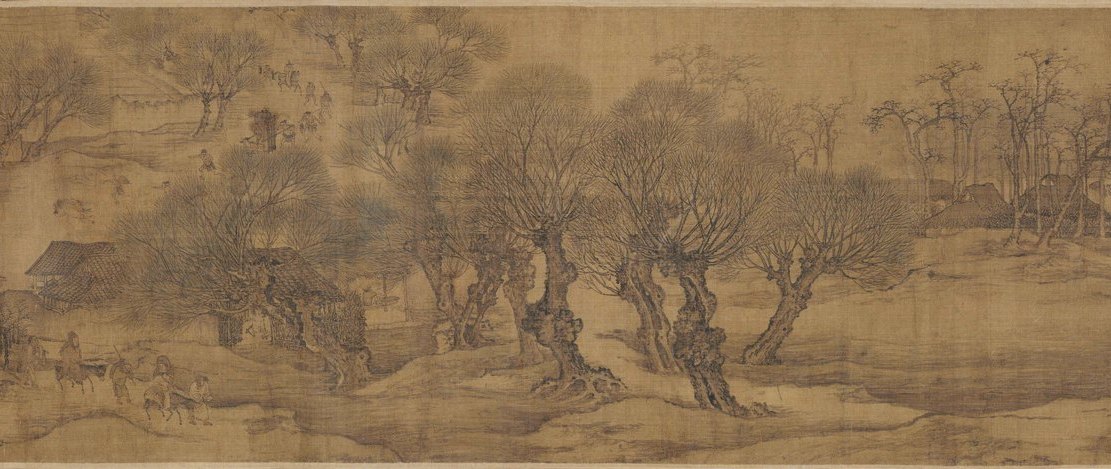 Detail 2 of the Qingming scroll — The Outskirts · Willow Bank and Pack Train