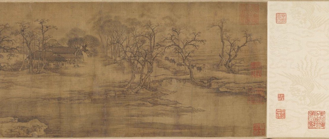 Detail 1 of the Qingming scroll — The Very Beginning · Sparse Trees and the Mounting